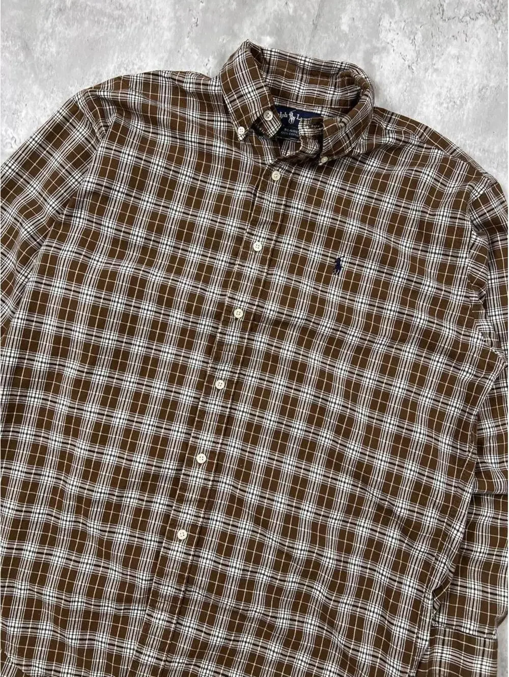 Plaid Button Up Shirt Brown Ralph Lauren Blaire Oxford Preppy Quiet Luxury